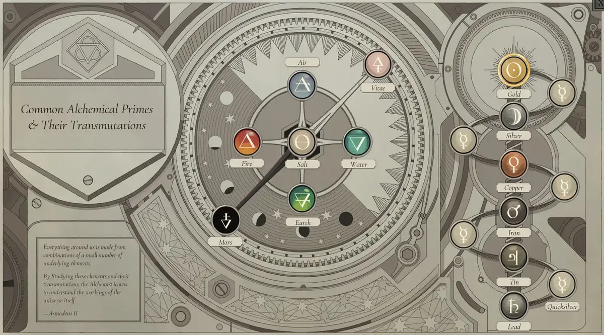 Opus Magnum alchemical transmutation puzzle featuring mechanical arms, tracks, and molecular components.
