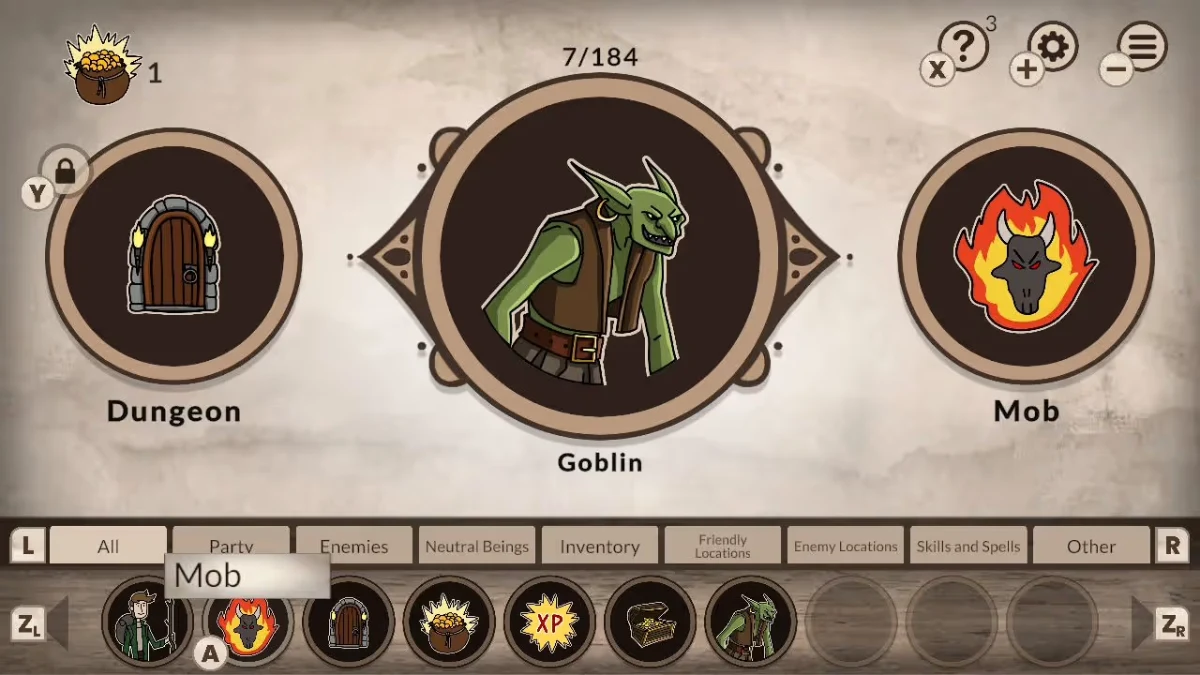 RPG Alchemy colorful fantasy puzzle showing combinations of adventurers, enemies, and locations.