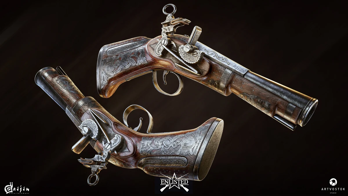 Detailed 3D historical weapons.