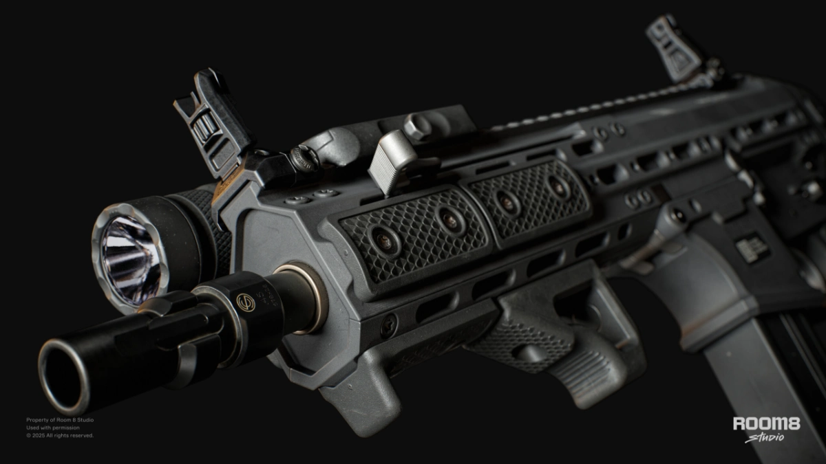 A realistic 3D weapon render.