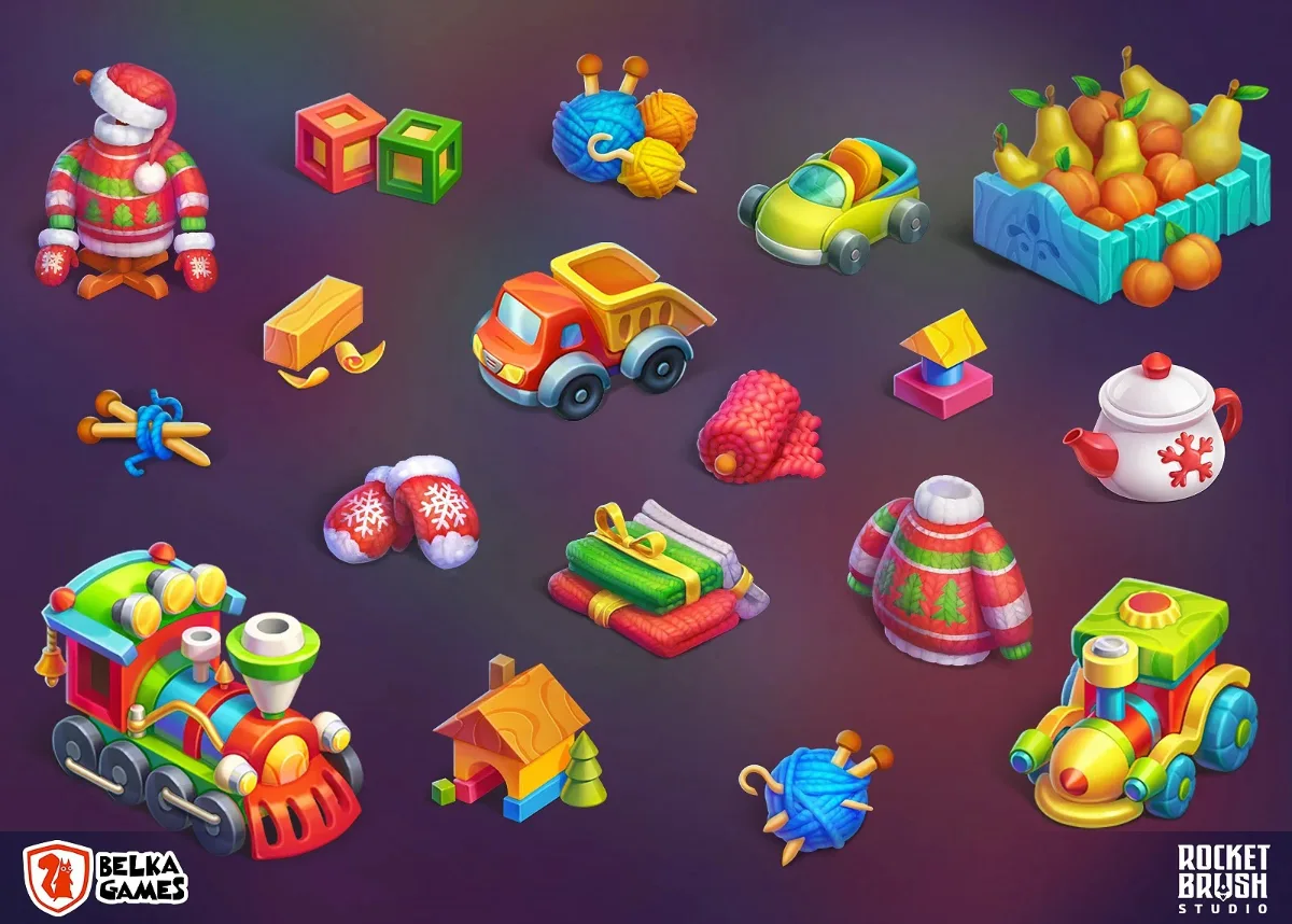 A set of 2D images designed for a casual game by RocketBrush.