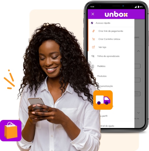 empreendedora utilizando a Unbox para vender