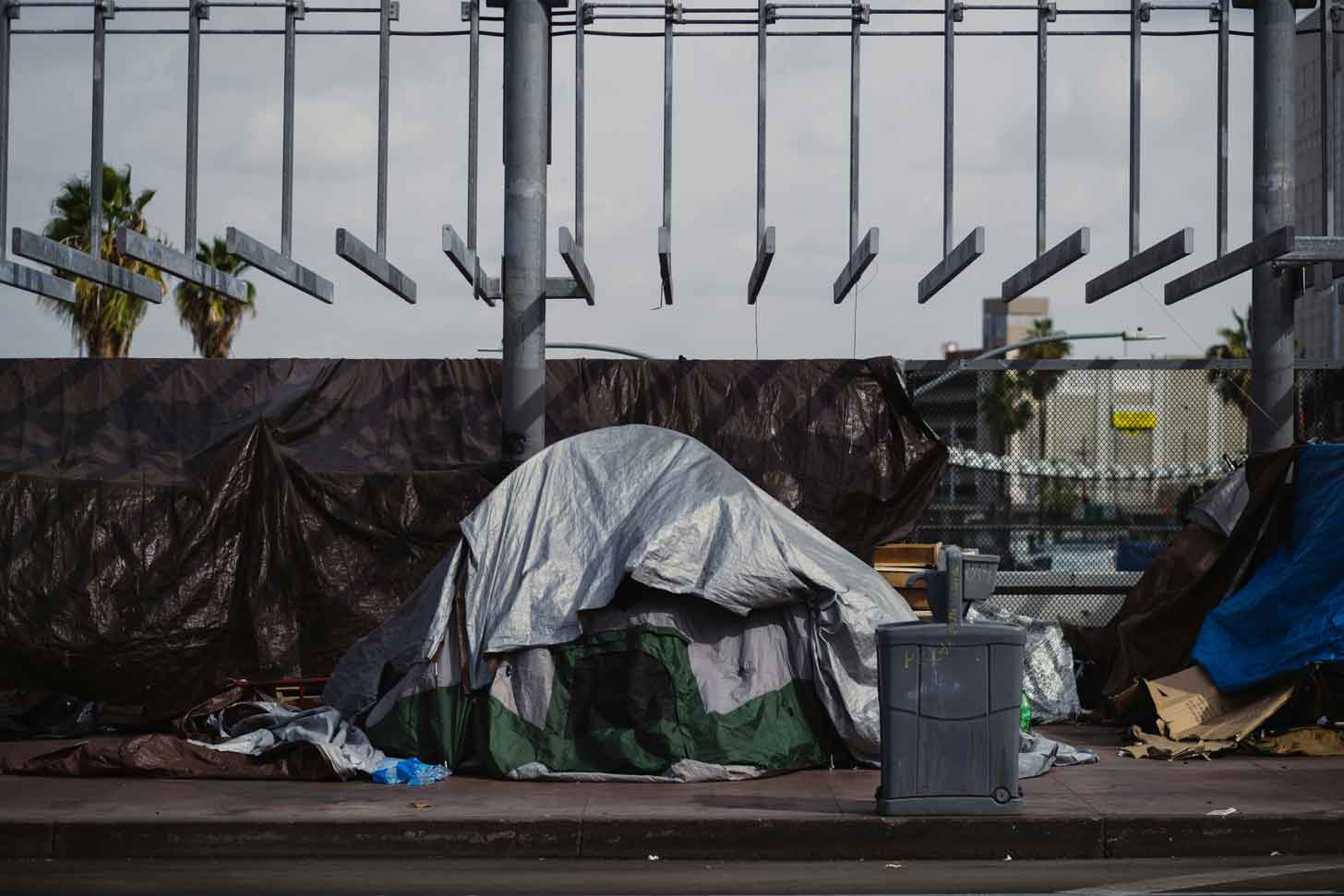 A homeless encampment in a major city