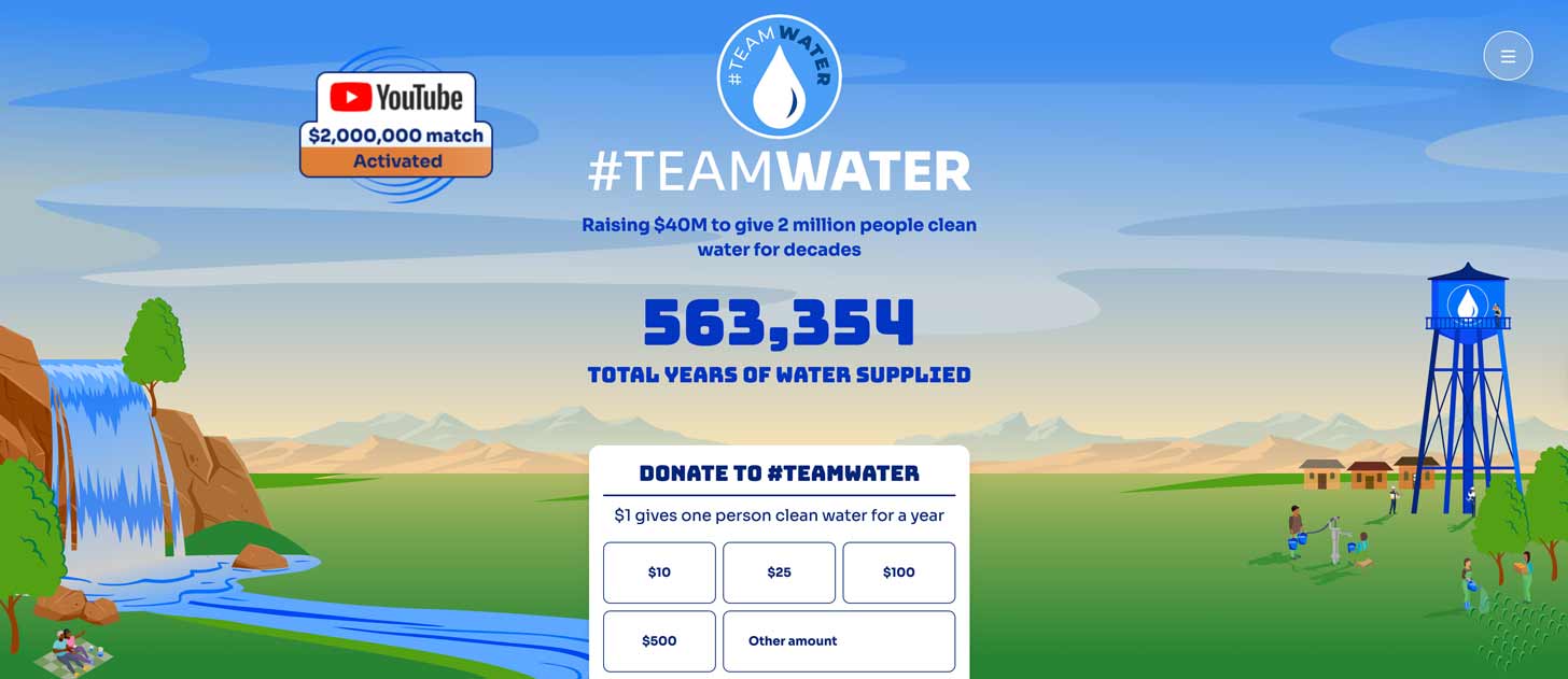 A screenshot of the #TeamWater webpage