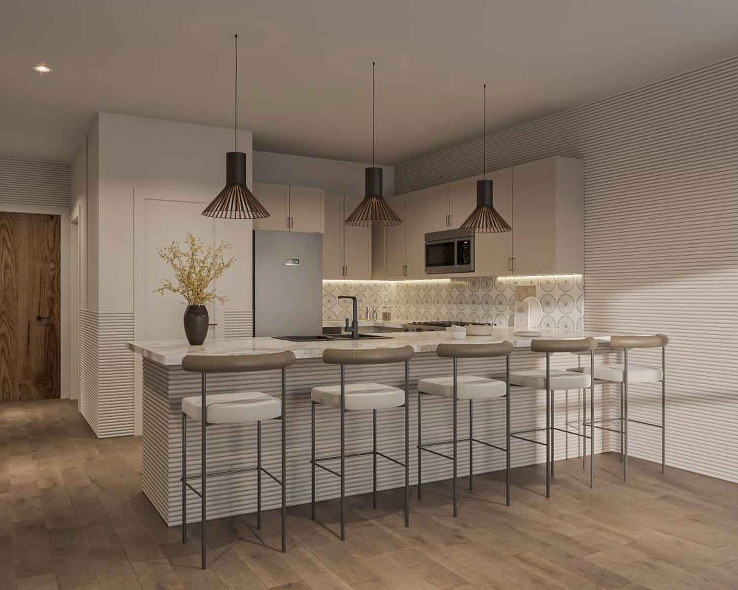 A mockup of a 3D-printed kitchen in an affordable housing complex in Houston
