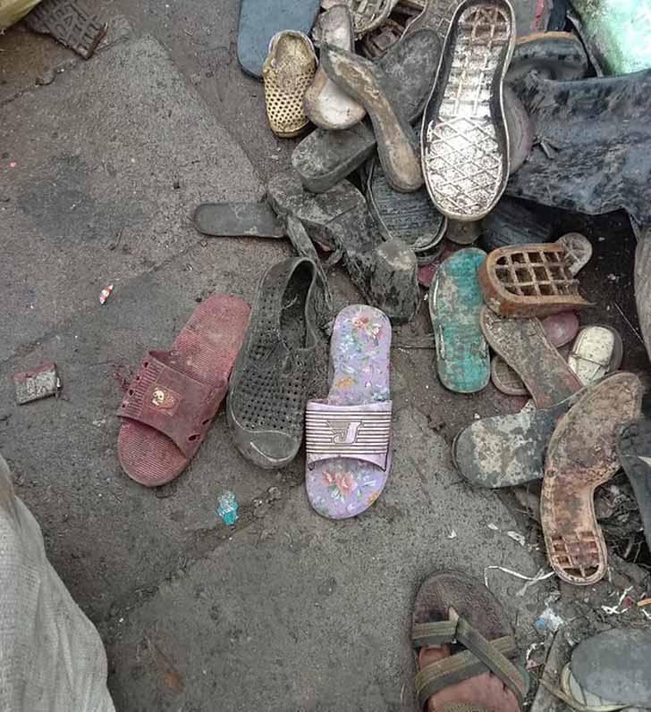 A pile of discarded shoes in the streets of Nepal