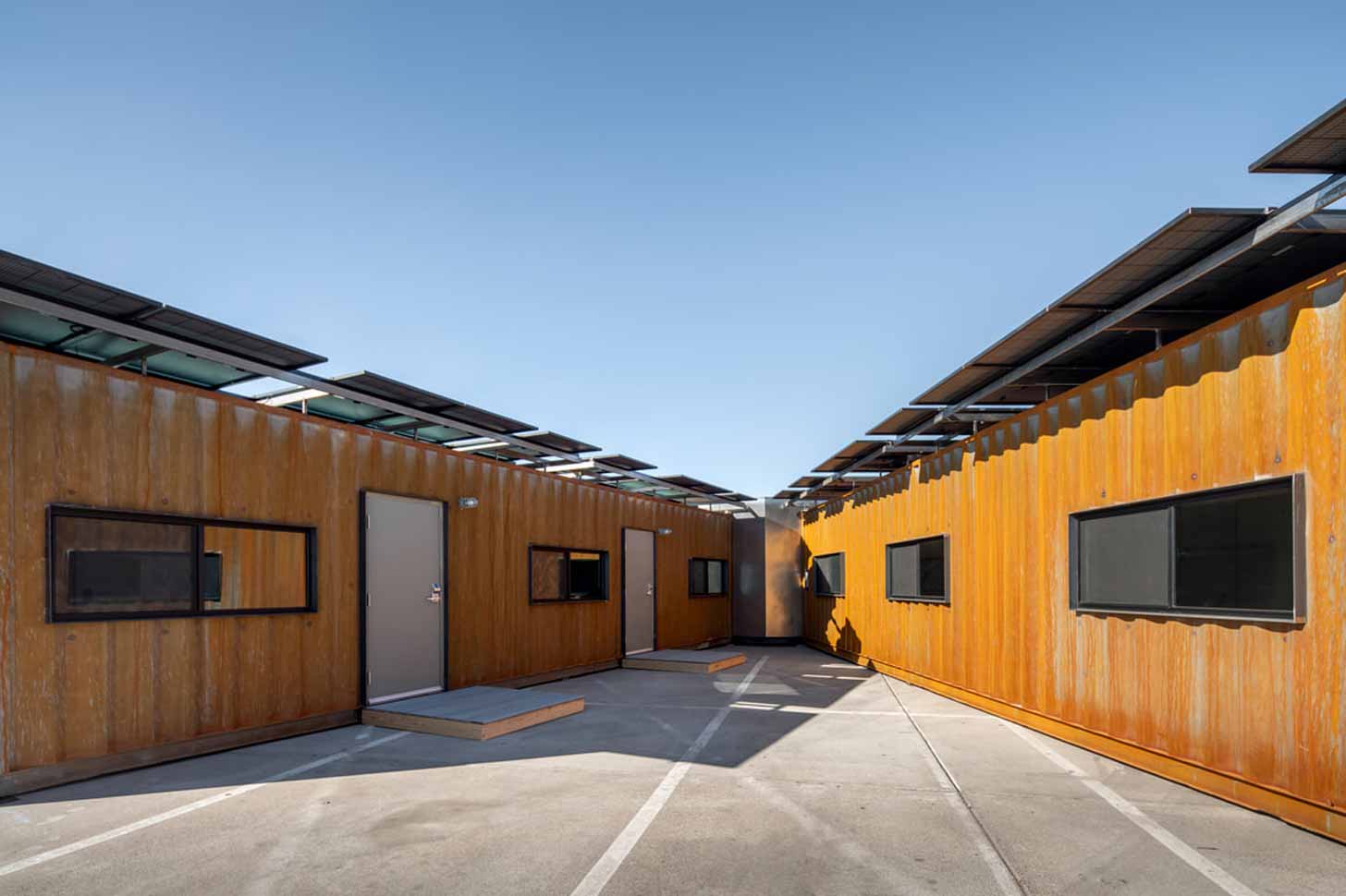 A corner of a shipping container facility