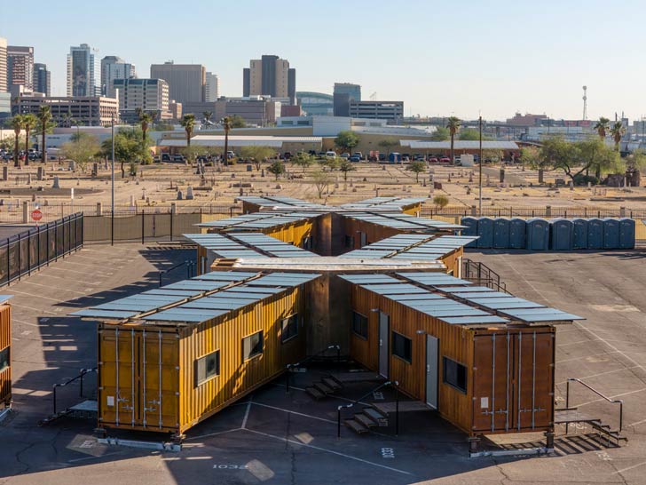 An aerial view of an X-shaped building in Phoenix, AZ 