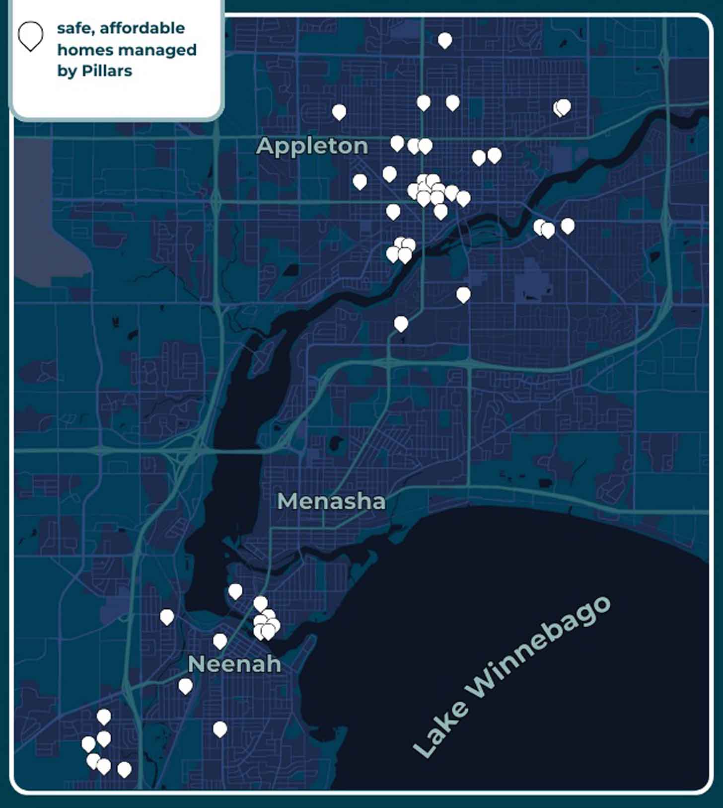 A map of properties owned by a nonprofit in Wisconsin