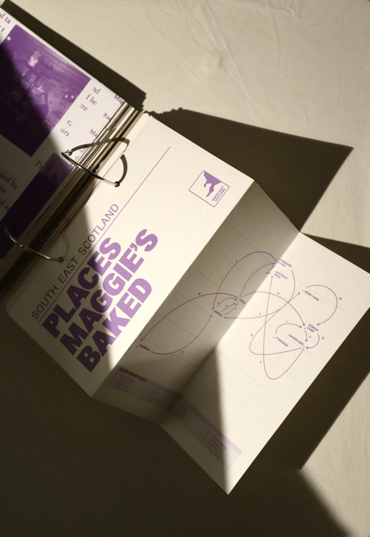 A flat-lay of a book with a small map that reads "Places Maggie's Baked"