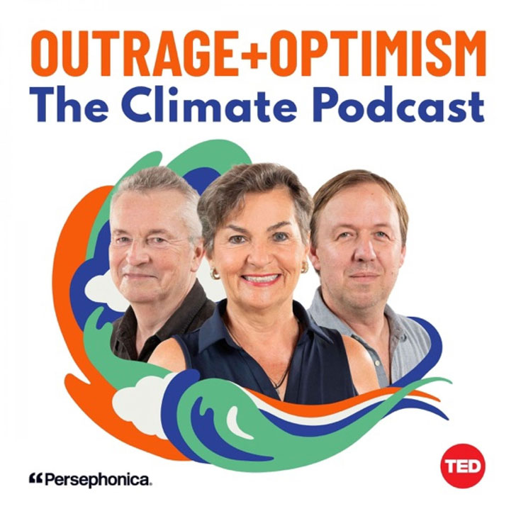 A podcast cover for "Outrage and Optimism: The Climate Podcast"