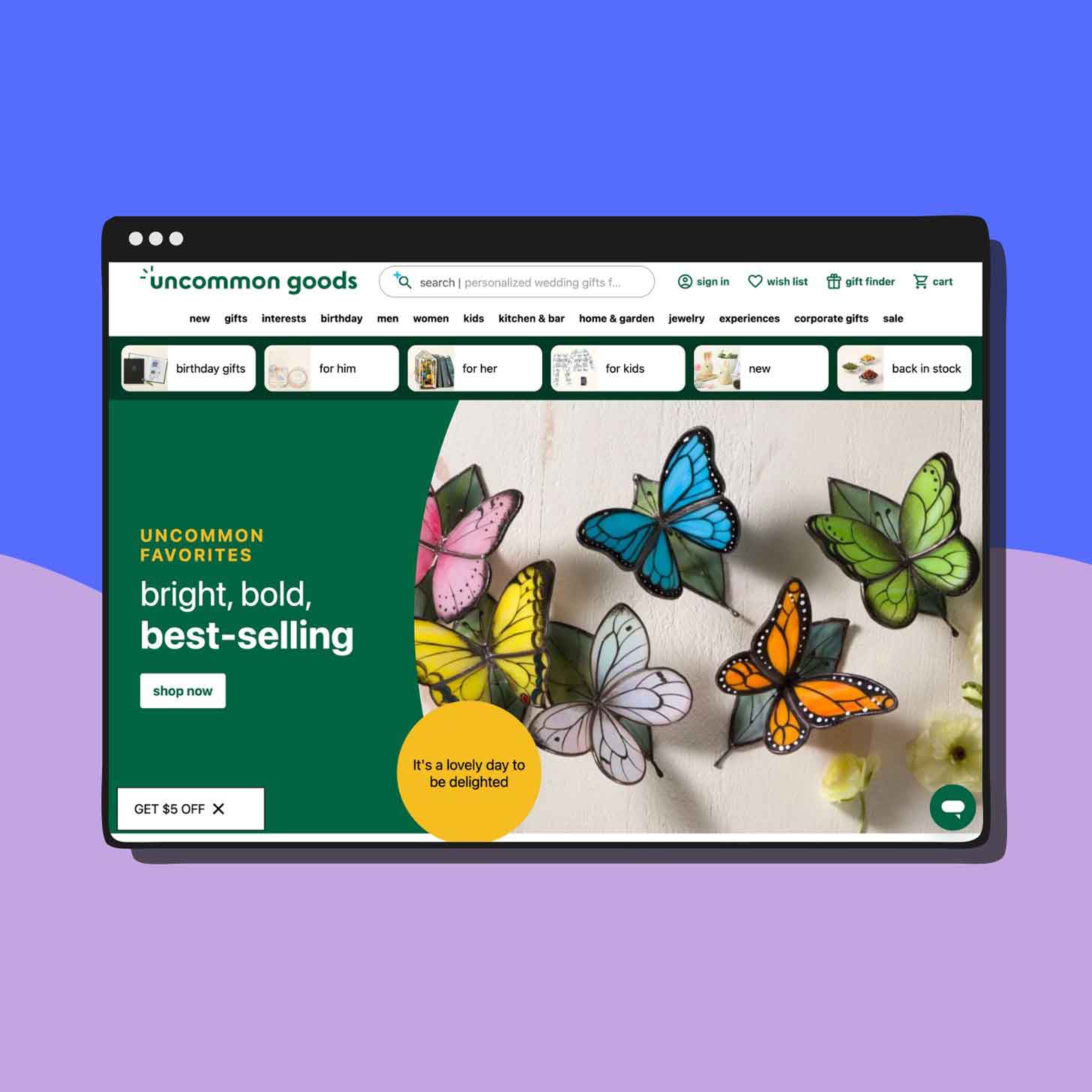 A screenshot of the Uncommon Goods website