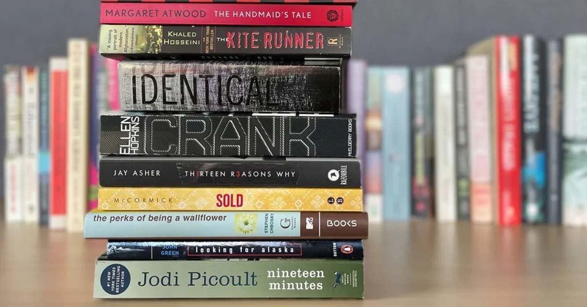 A stack of famously banned books