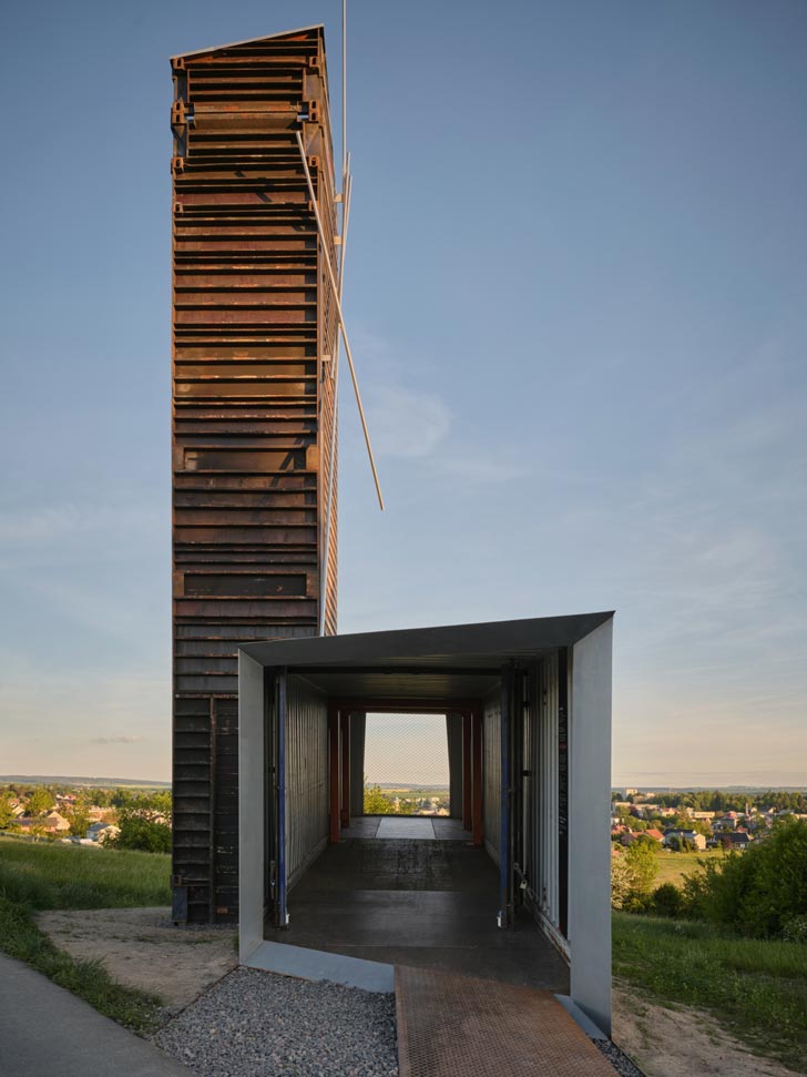 Two shipping containers are built into a lookout in the Czech Republic