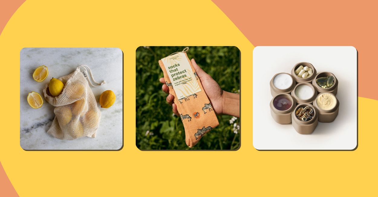 Sustainable Stocking Stuffers: Reusable produce bags, Conscious Step socks, and Cadence Capsules