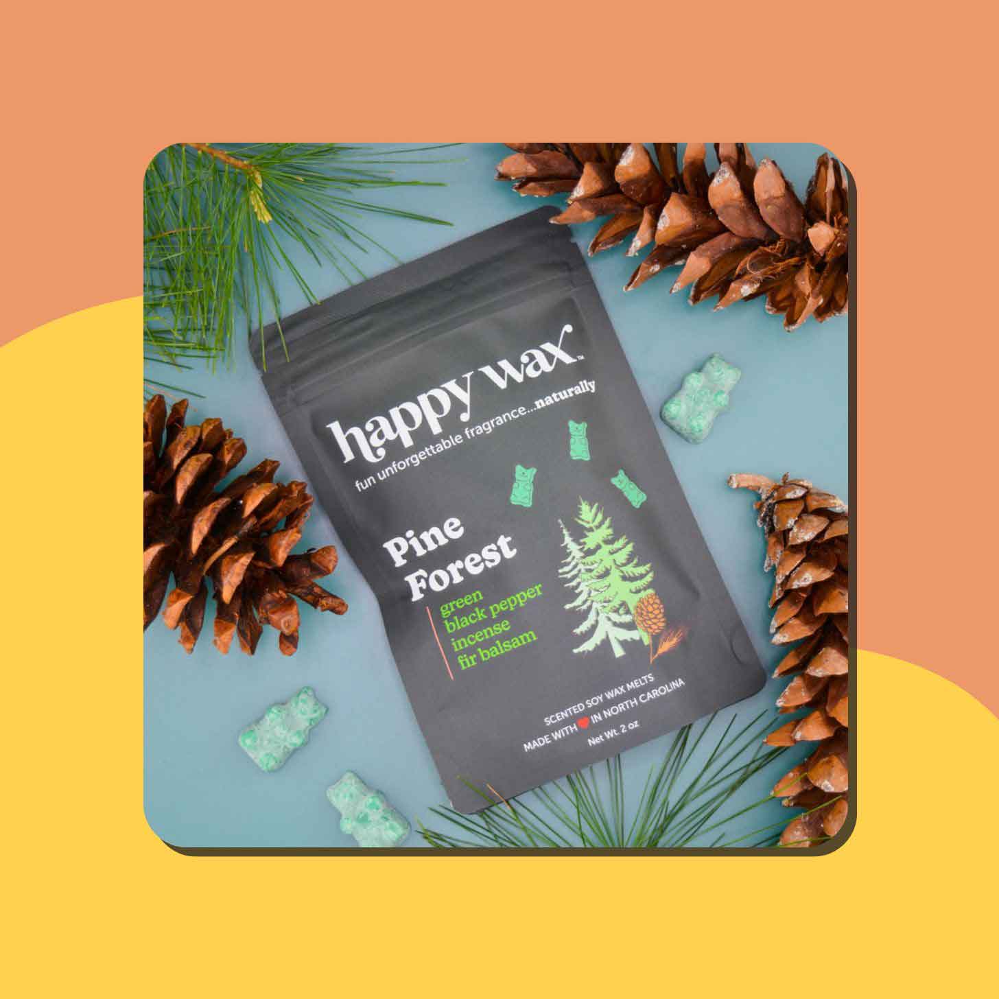 A bag of pine forest wax melts in the shape of green gummybears