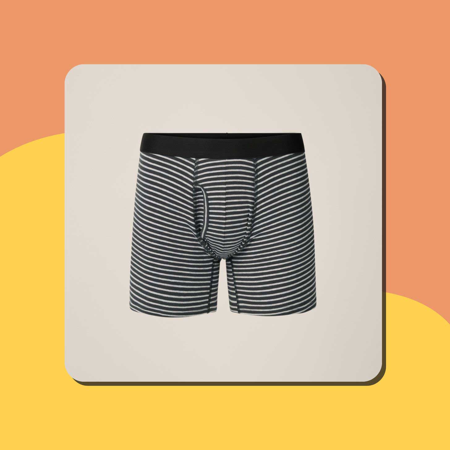 A pair of black and white striped boxer briefs