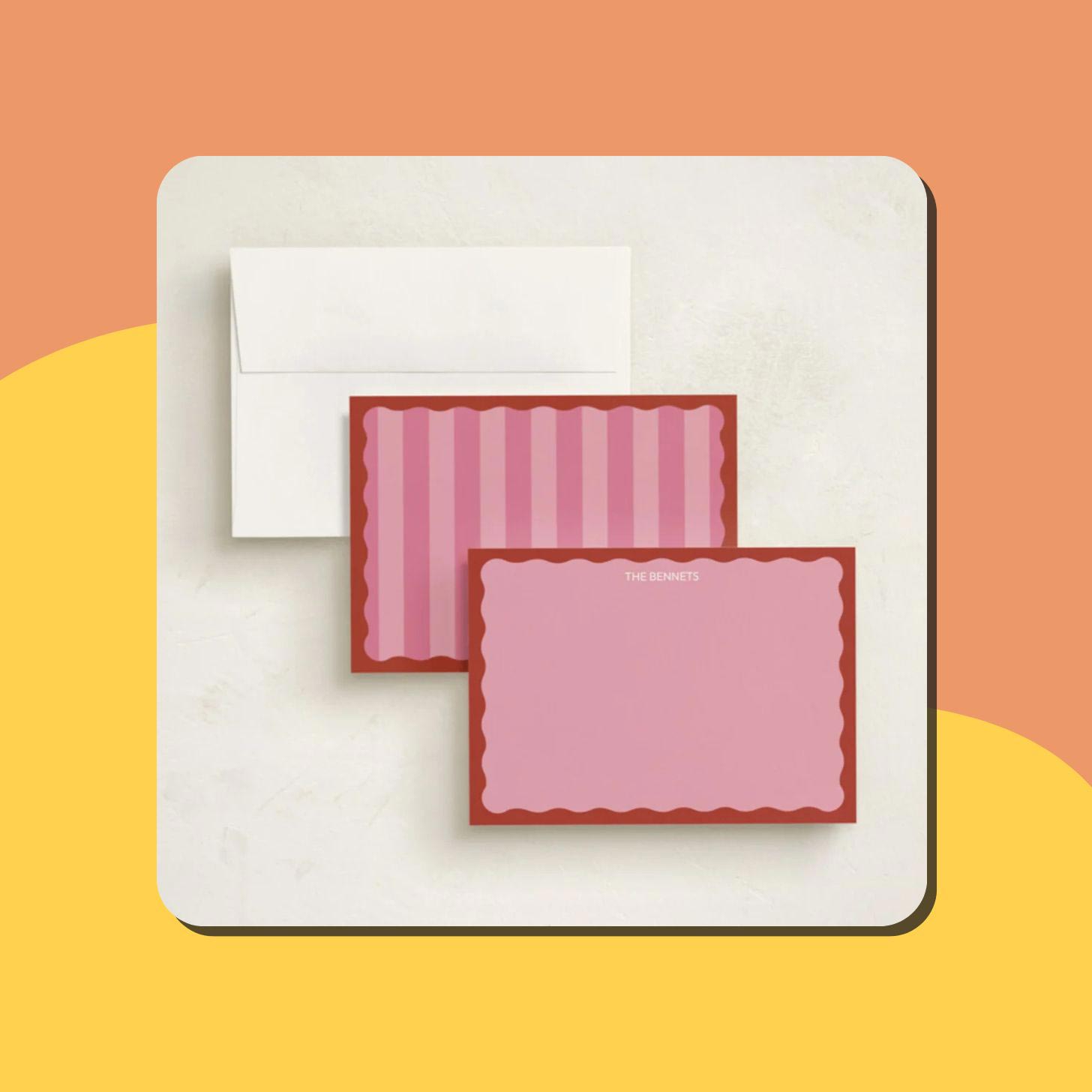 A set of pink and red stationery from Minted