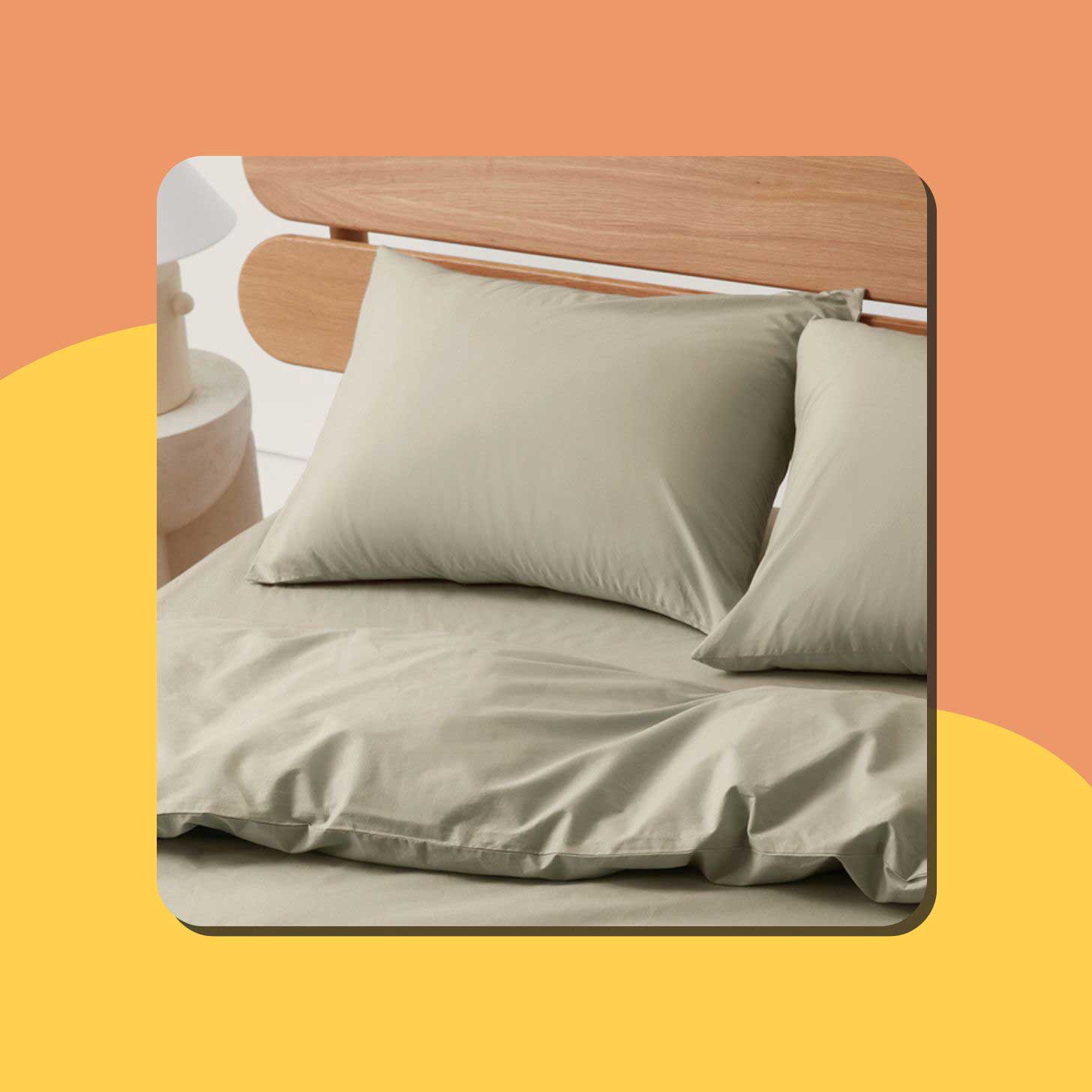 Sage green sheets and pillowcases from Pact