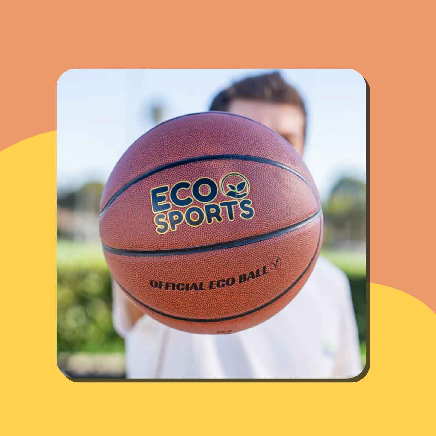 A close-up of a vegan leather basketball by Eco Sports