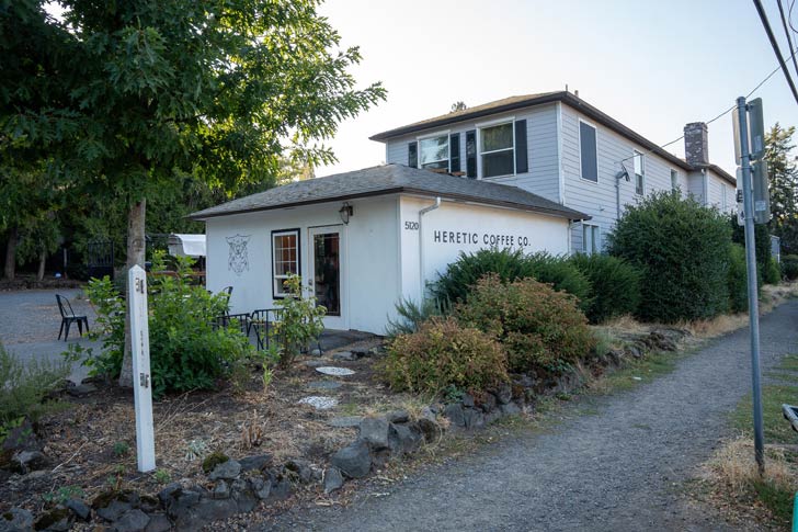 The exterior of Heretic Coffee Co in Portland, Oregon
