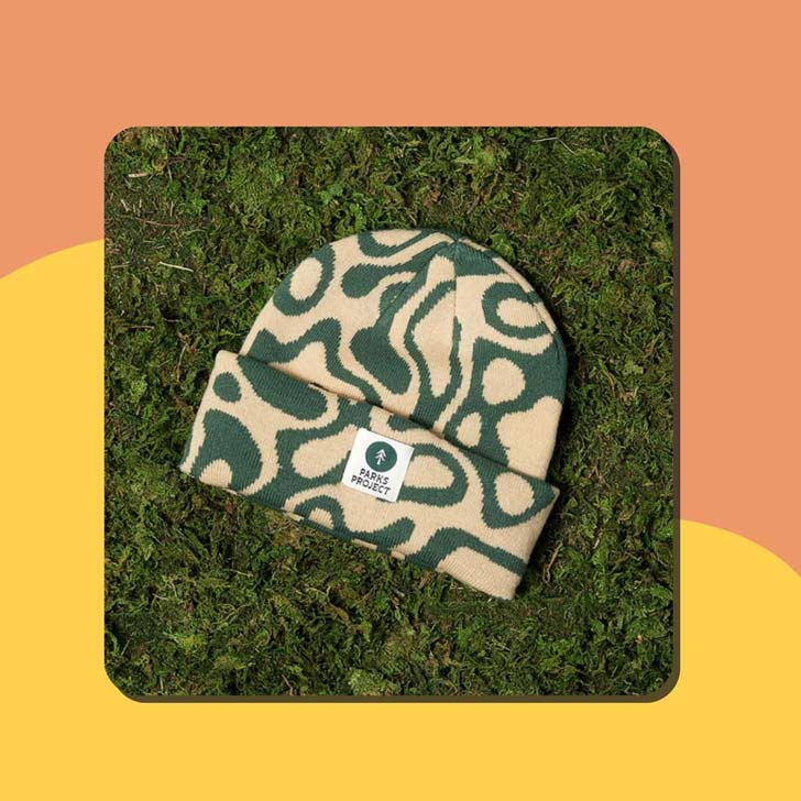 A green and tan beanie by Parks Project