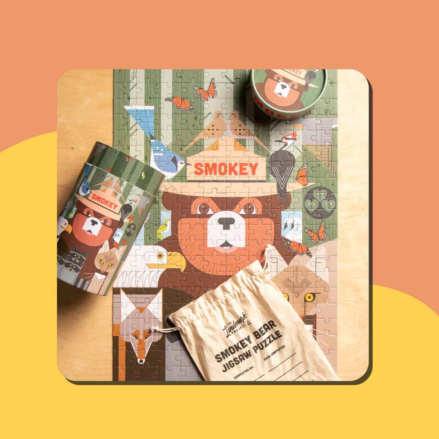 A jigsaw puzzle put together of Smokey Bear