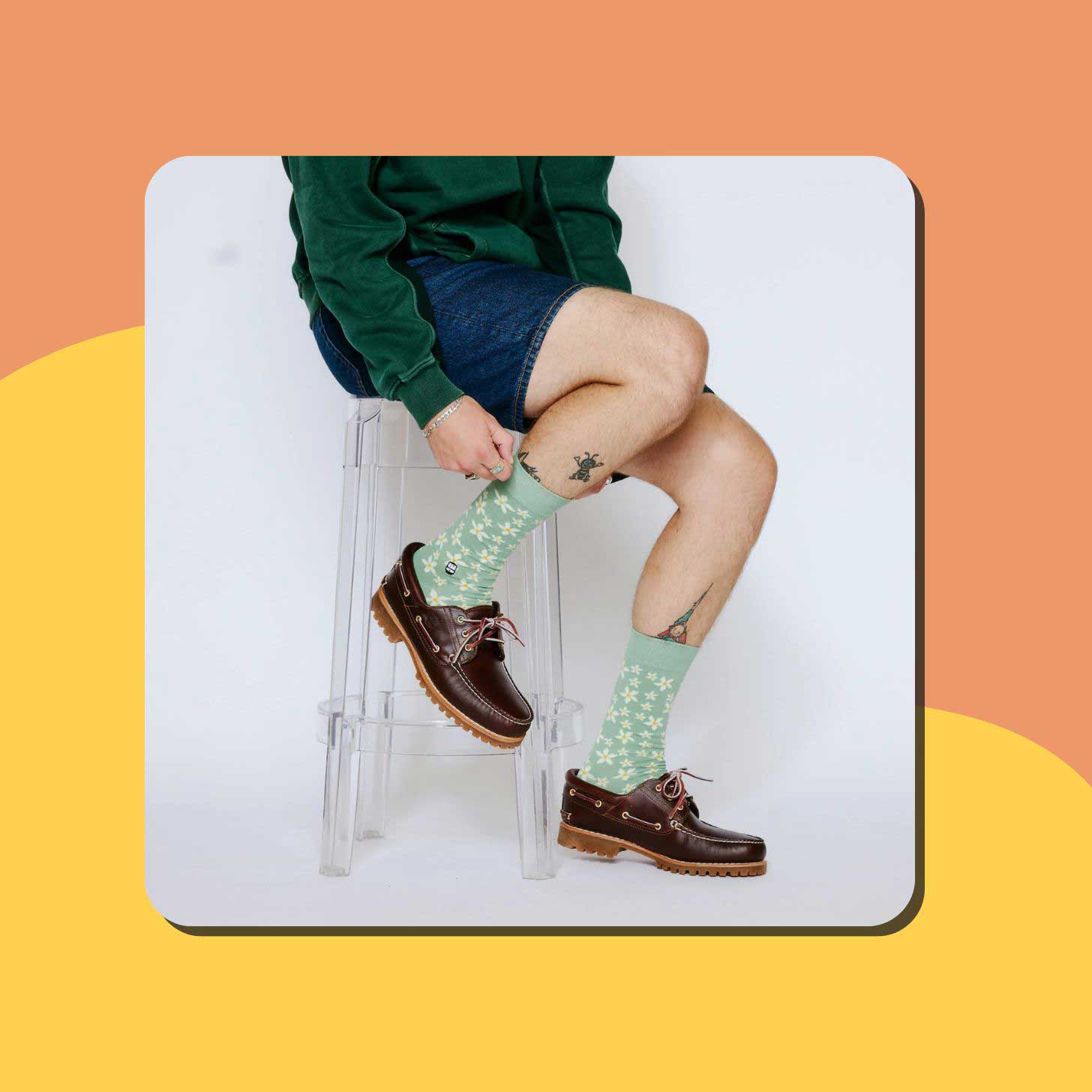 Green floral crew socks by Bonfolk
