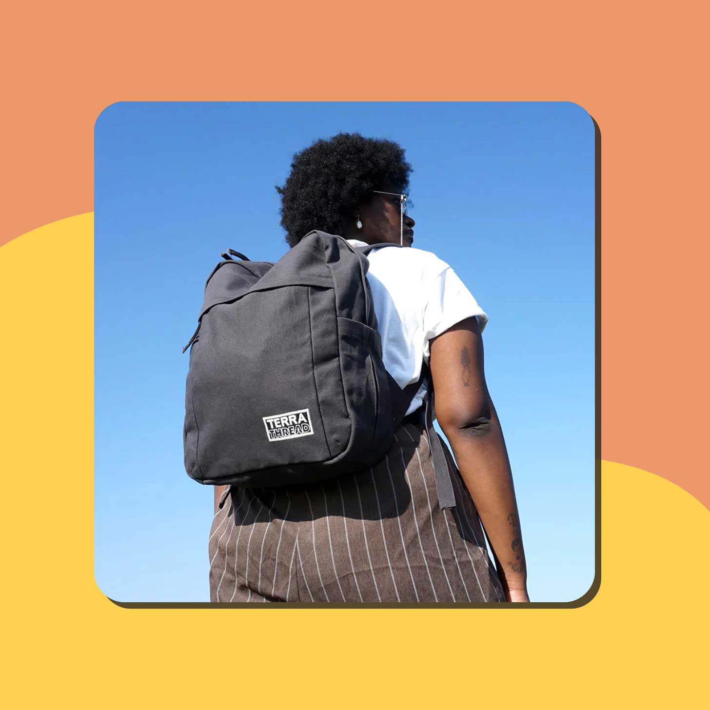 A black Terra Threads backpack