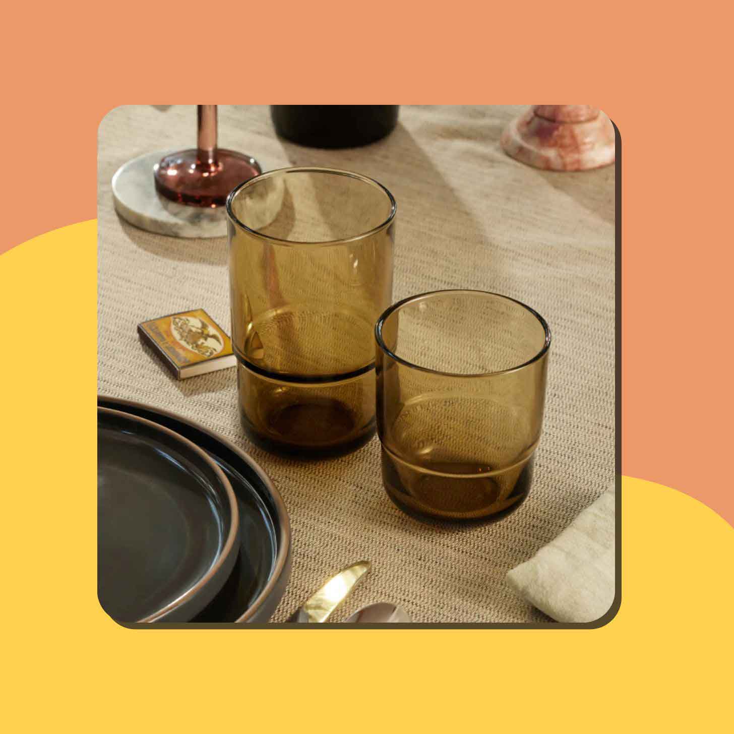 Two amber glasses from Our Place