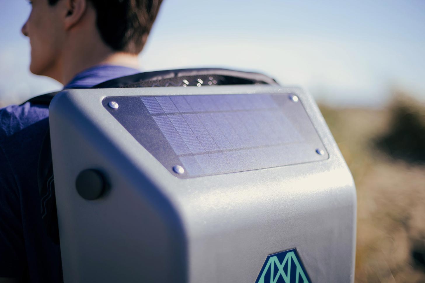 Makeshift Traveler backpack, with a solar panel on top