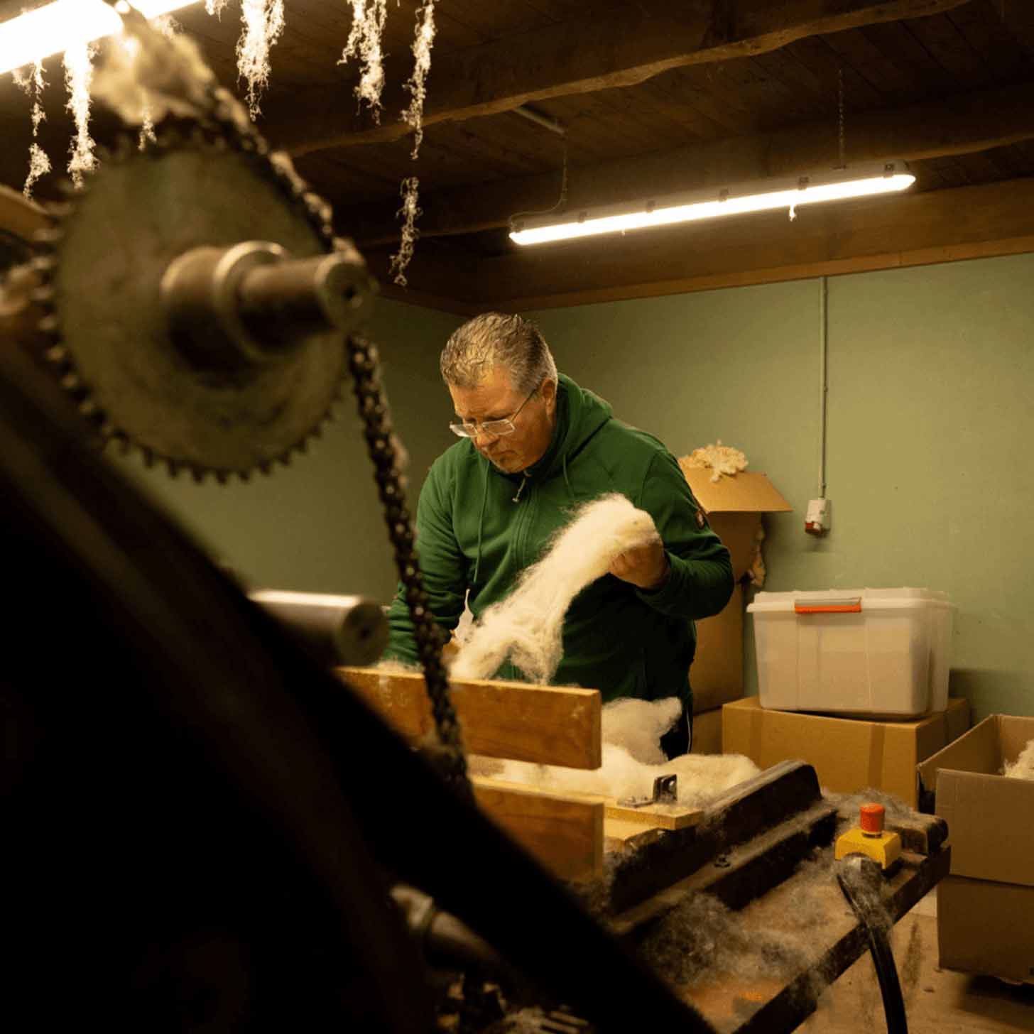Michael Stücke processes wool in his factory 