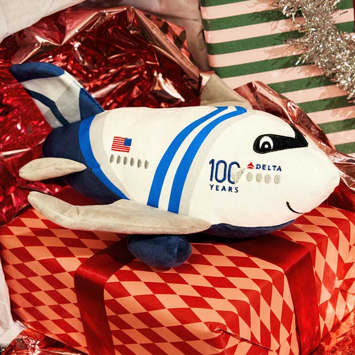 An airplane-shaped plush toy from Delta Airlines
