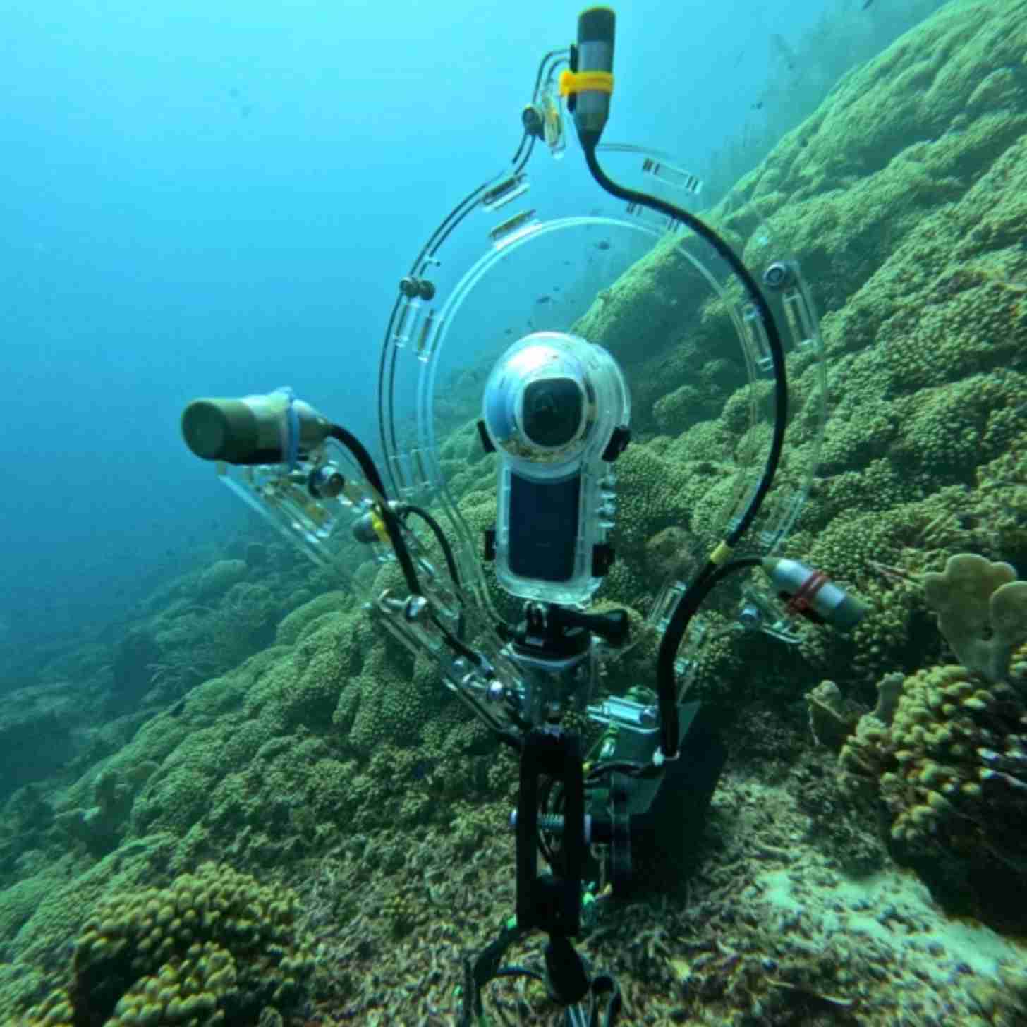An underwater tool strapped with microphones