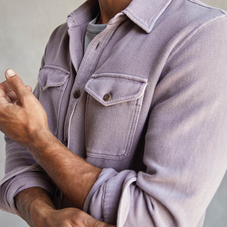 A light purple woven button-down shirt