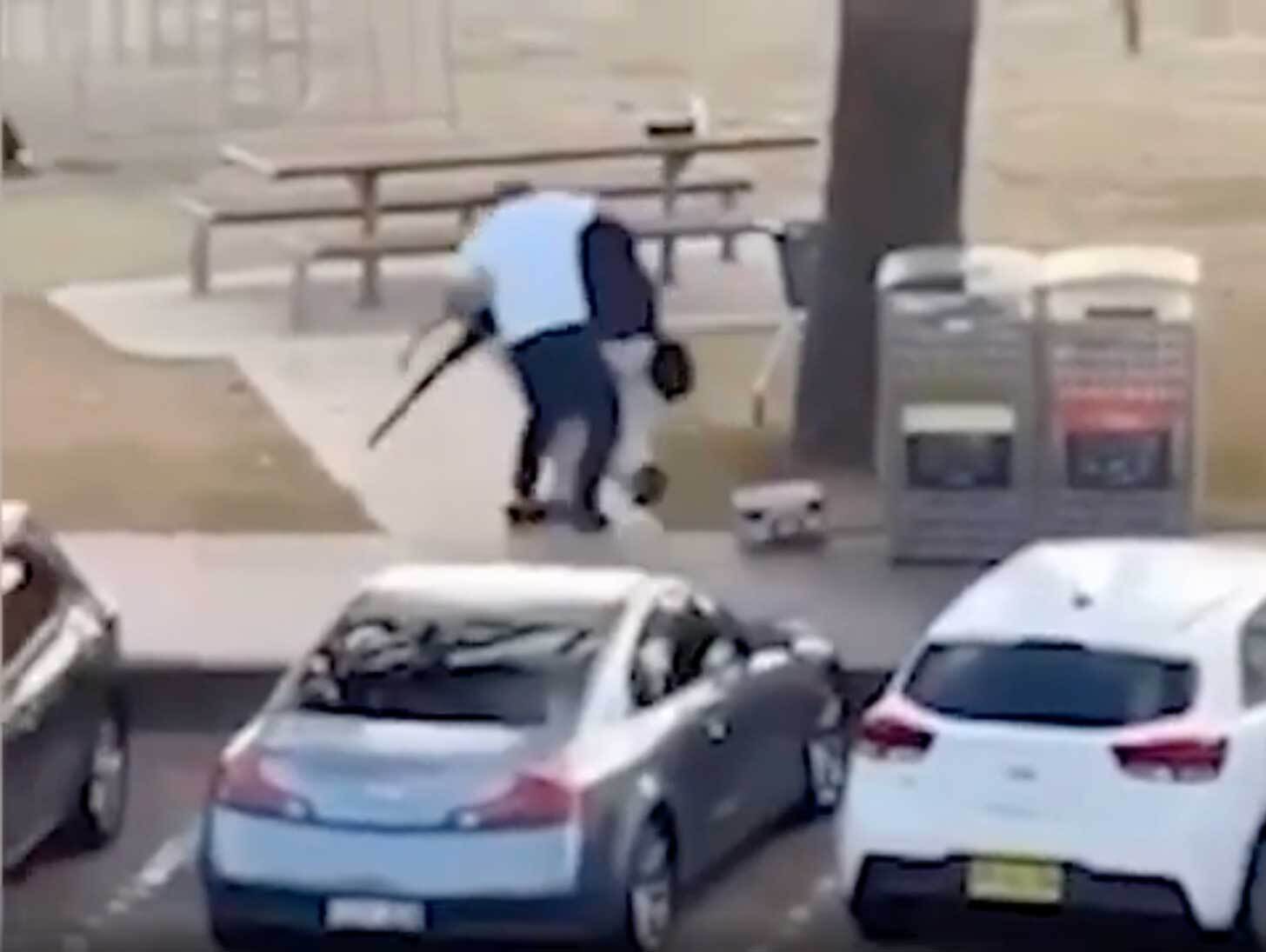 A screencapture of a video of Ahmed el Ahmed disarming a gunman in Australia