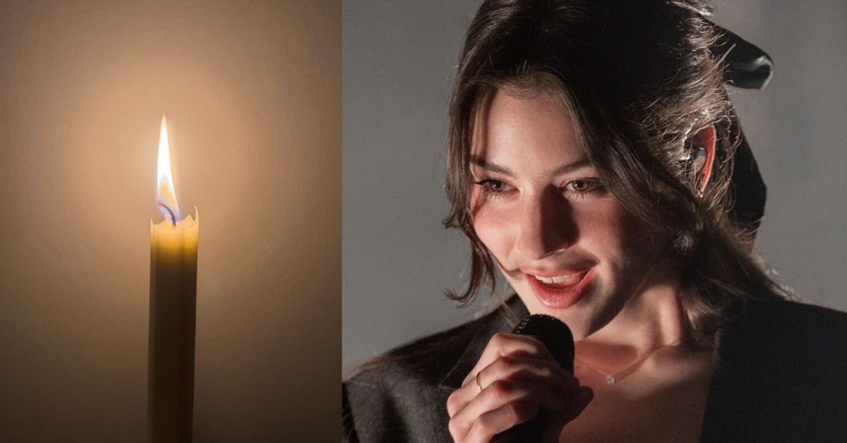 A lit candle, the album art for the single "Sold Out," and Gracie Abrams singing into a microphone