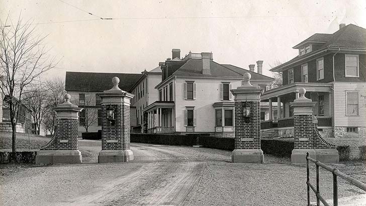 A vintage photo of the Carlisle Indian Boarding School in Pennsylvania