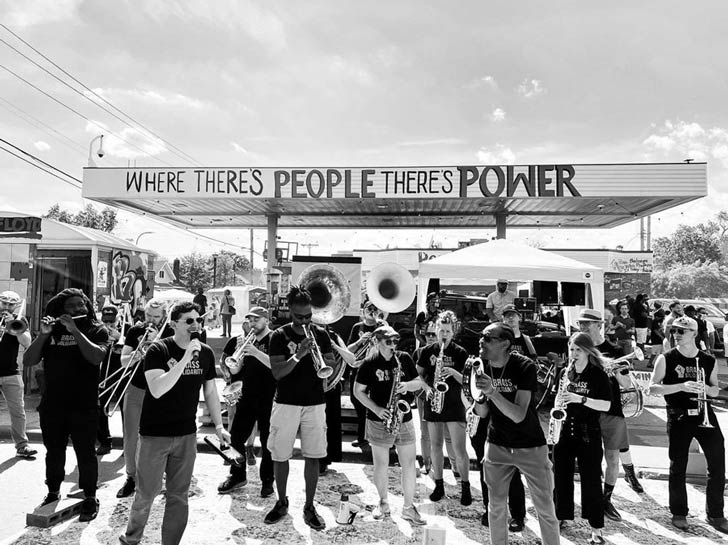 Brass Solidarity performs in George Floyd Square in Minneapolis