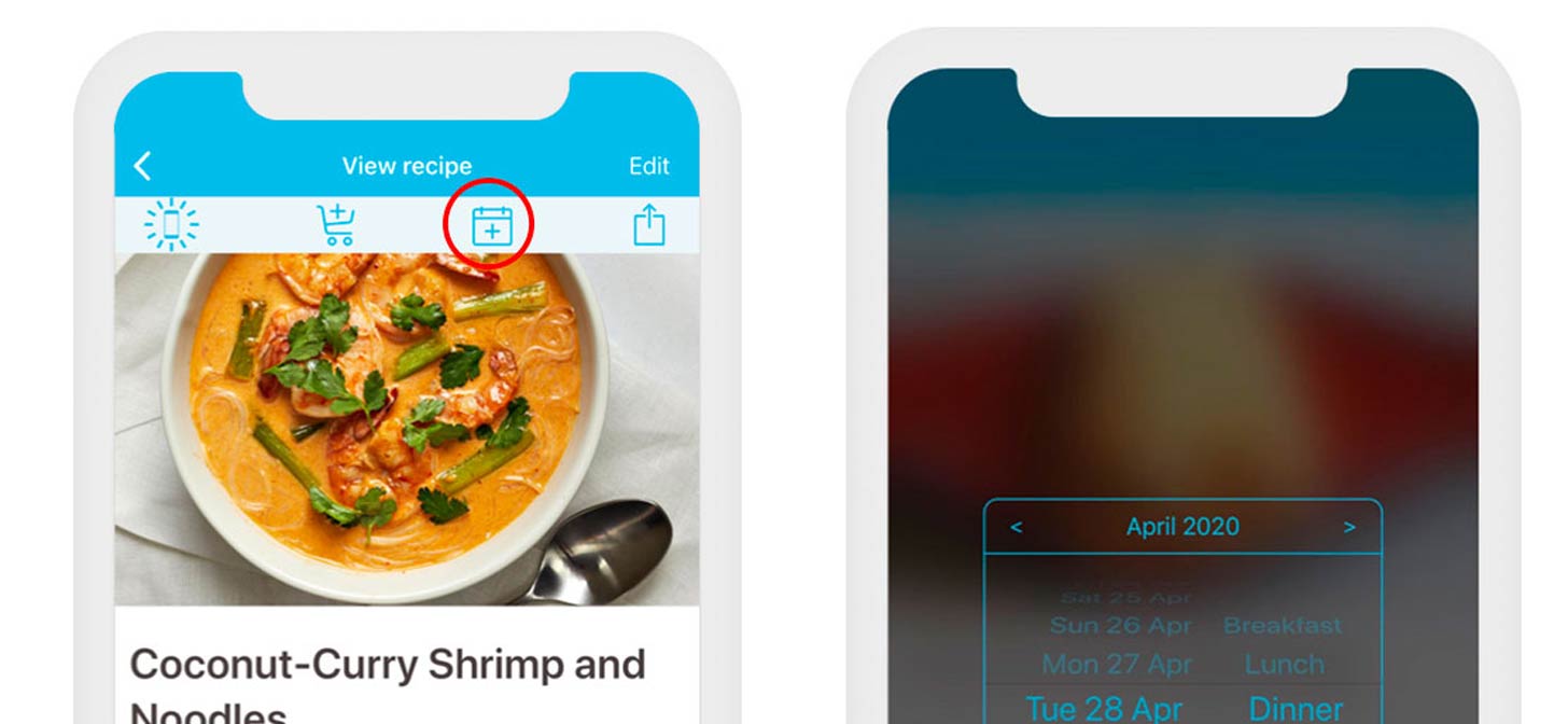 A meal-planning feature on the Cozi app