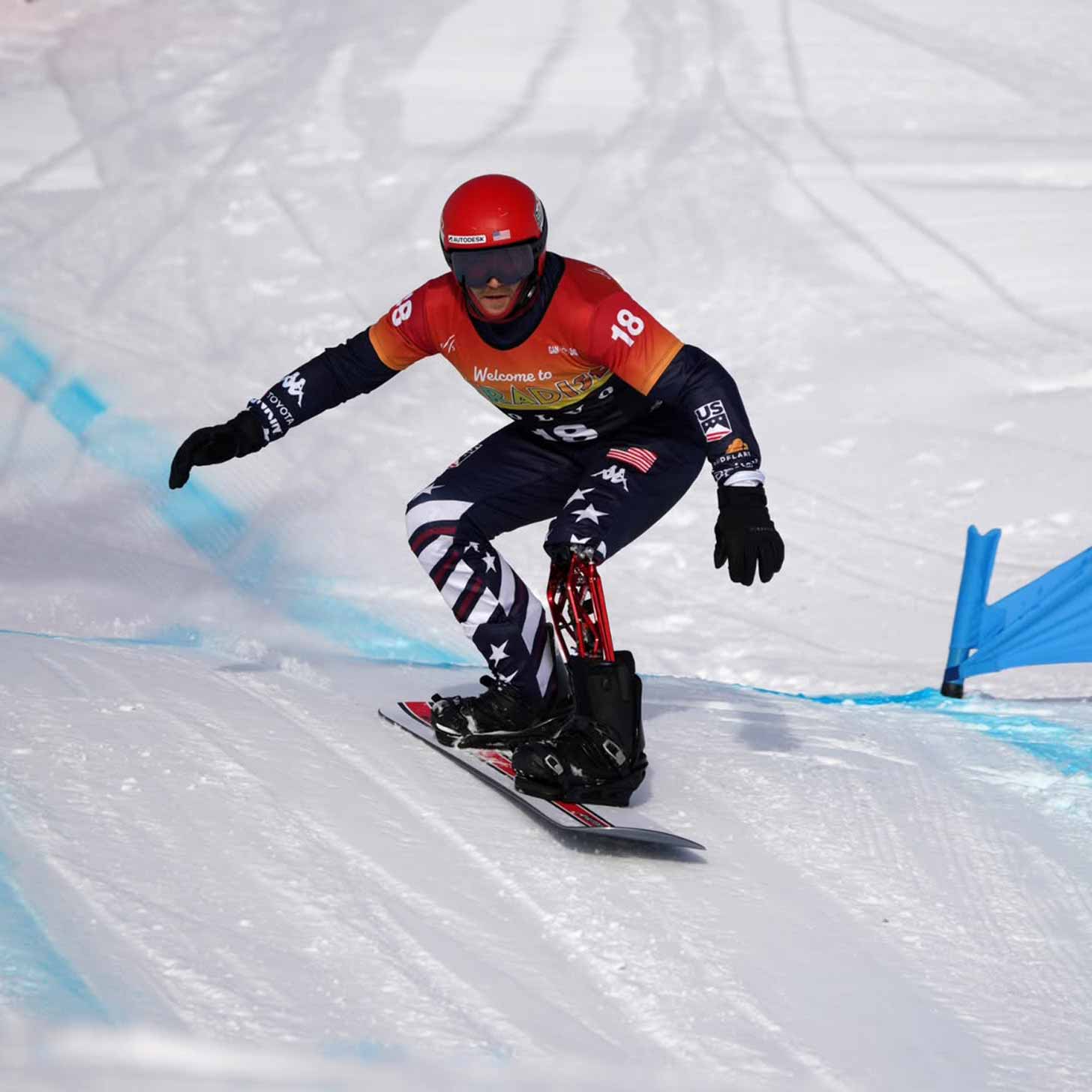 Paralympic snowboarder Mike Schultz in competition