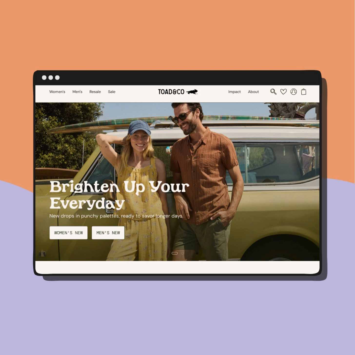 A screenshot of the Toad&Co home page