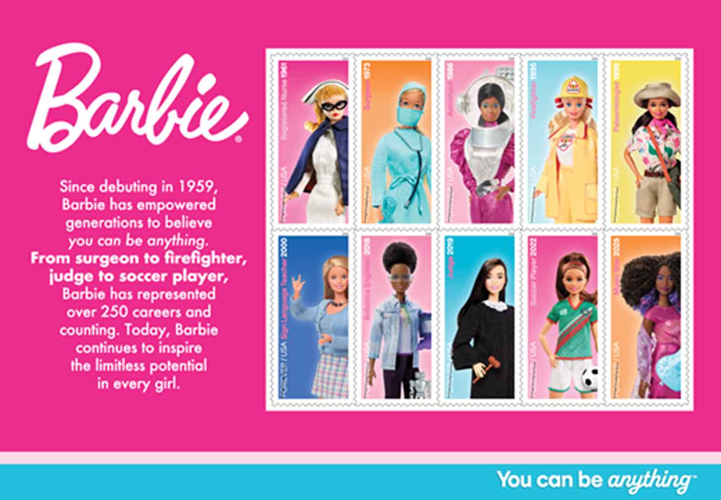 Barbie stamp announcement from USPS