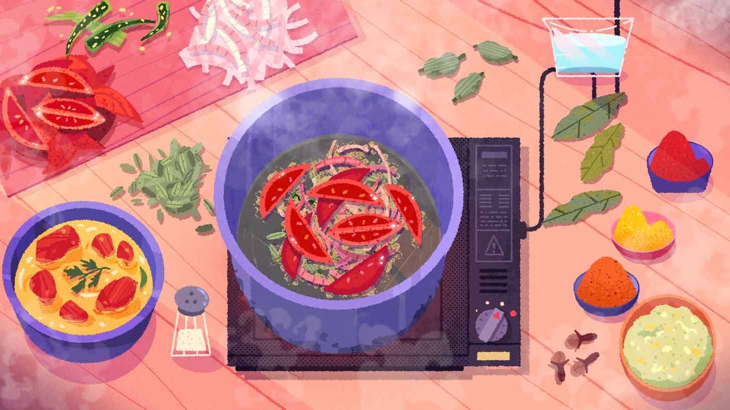 An illustration of a cooking station in the video game "Venba"