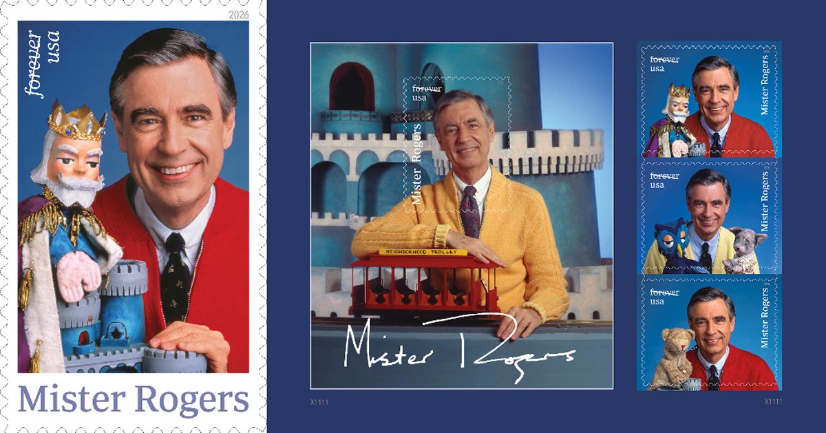 Five "Mister Rogers' Neighborhood" stamps issued by USPS