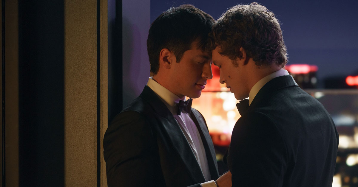 Hudson Williams and Connor Storrie as Shane Hollander and Ilya Rozanov in "Heated Rivalry"