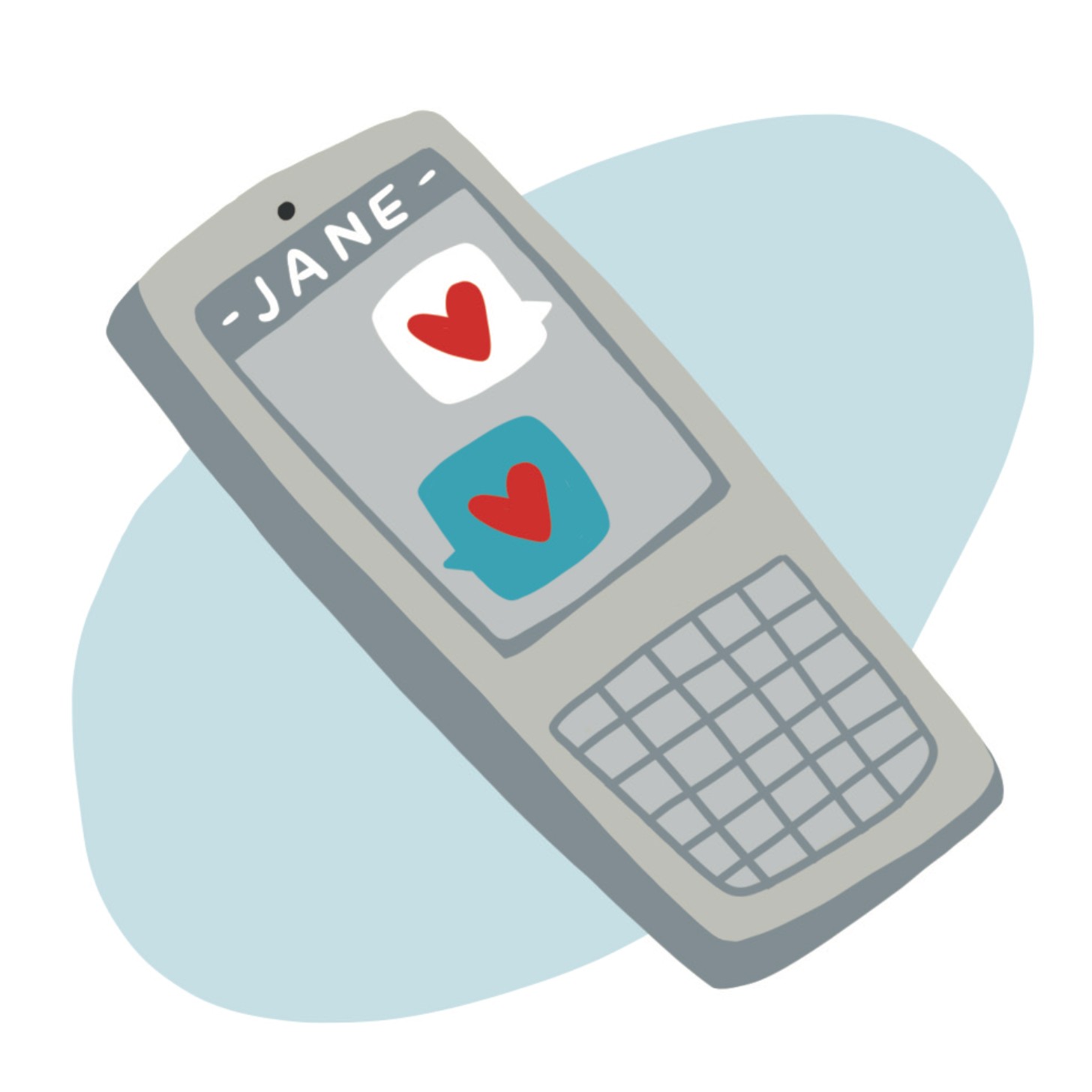An illustration of a cell phone with a text from a contact named Jane