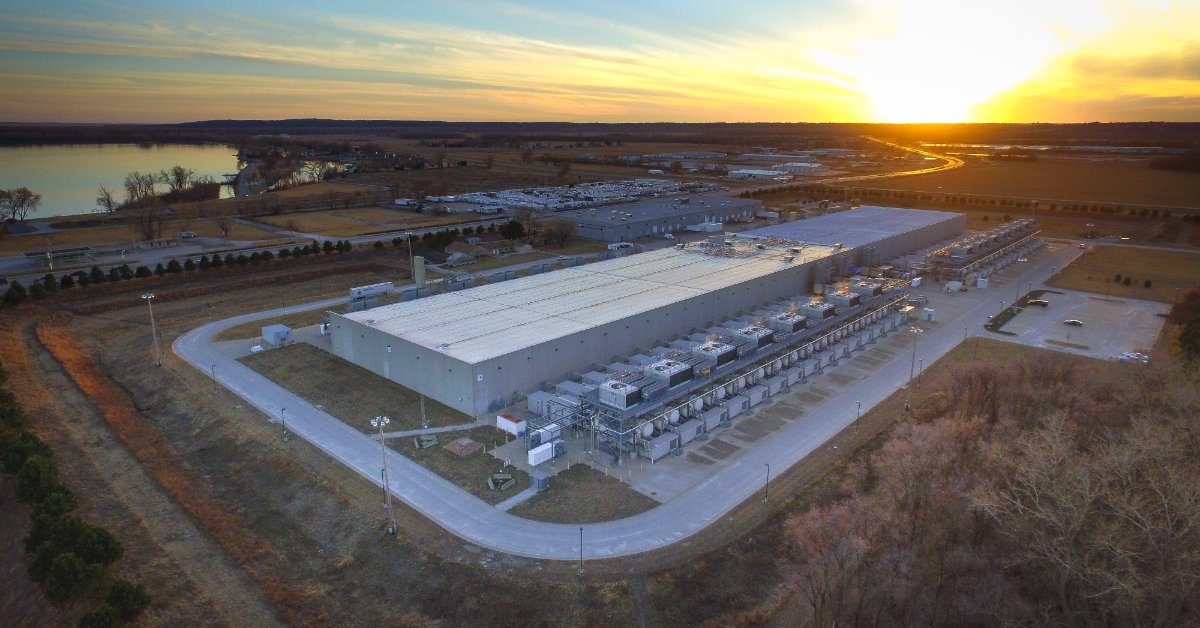 An aerial photo of a data center