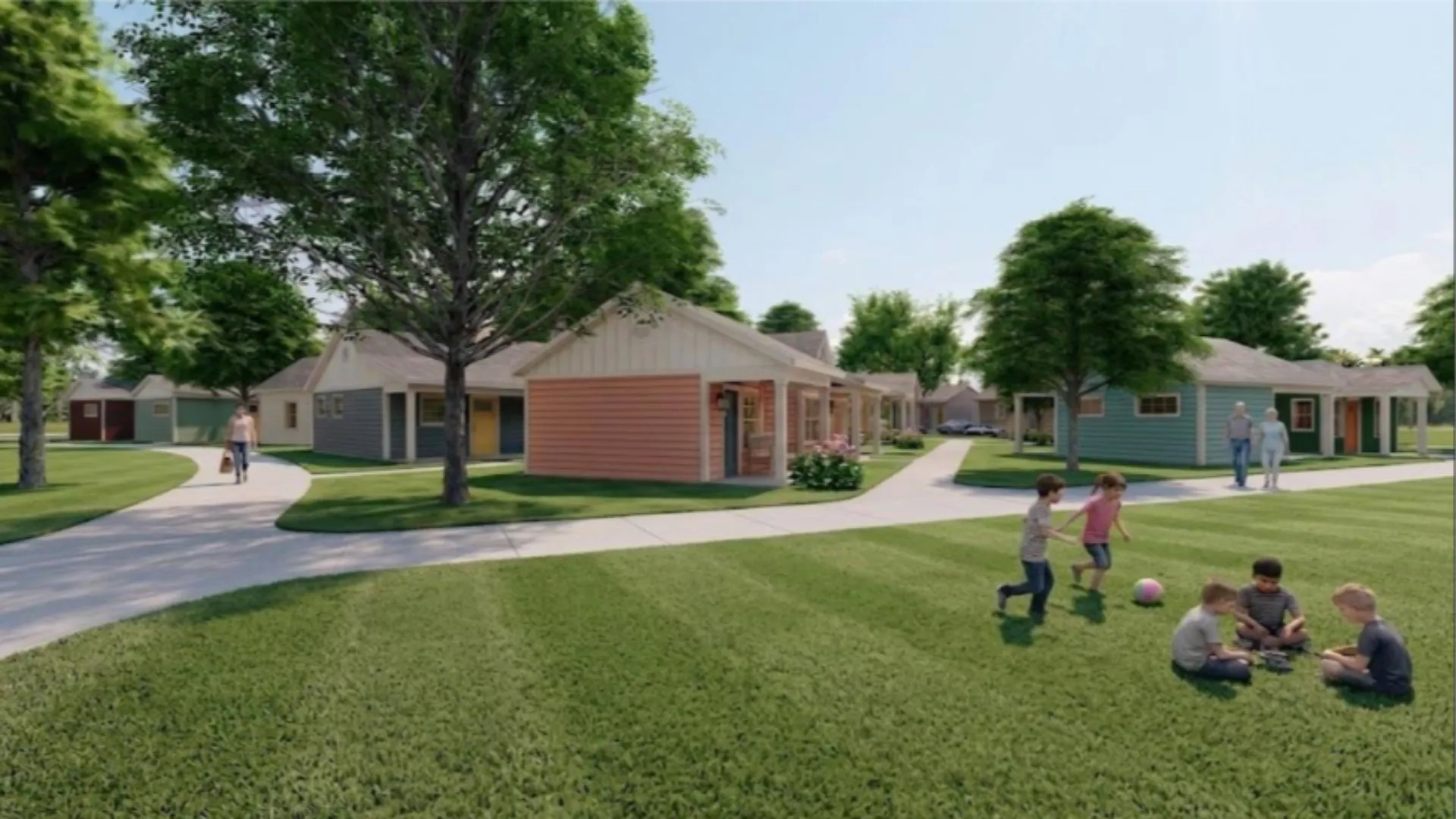 A rendering of a tiny home community in Des Moines, Iowa