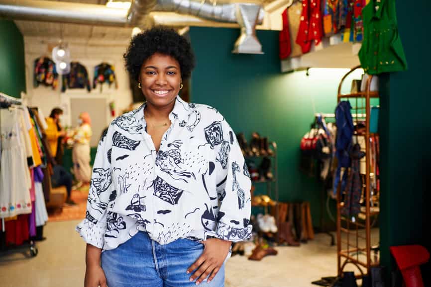 Portrait of confident Black female shop owner at her vintage shop